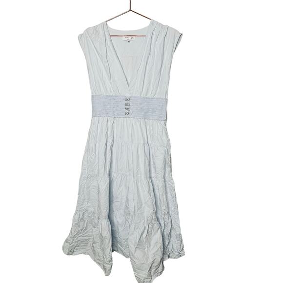 DEREK LAM X RTR Light Blue 100% Cotton Hourglass Cap Sleeve Tiered Dress Size 46 - Picture 4 of 12
